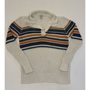 LL Bean Womens Rope Stitch Shaker Mockneck Henley Striped Medium